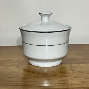 Emily Platinum Bands J C Penny Fine China White With Silver Accent Sugar Bowl